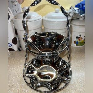 Vintage Sliver Toned Glass 2 Tier Dessert Candy Dish 10.5 Tall Non Tarnish